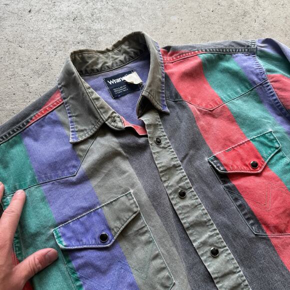 Vintage 90's Wrangler Striped Brushpopper Western Snap Long Sleeve Shirt Sx XL - Picture 4 of 7